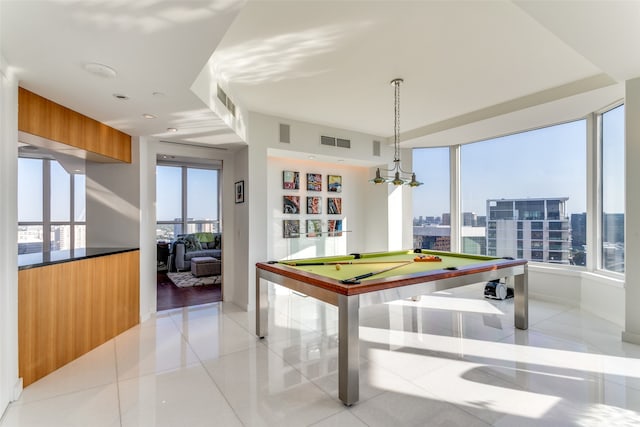 playroom featuring light tile patterned flooring and billiards