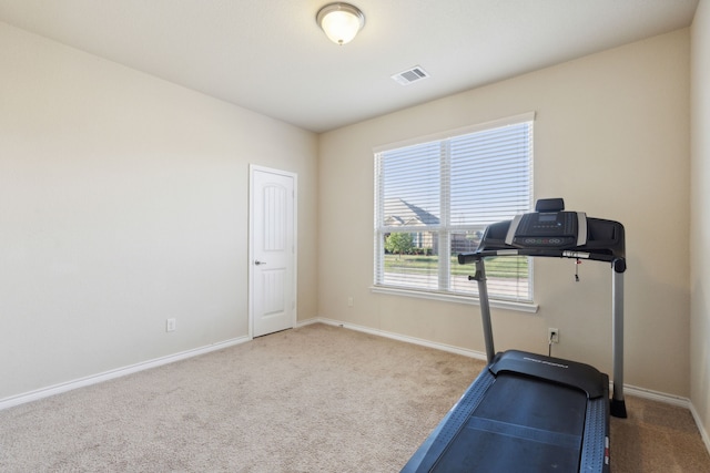 workout room with carpet flooring