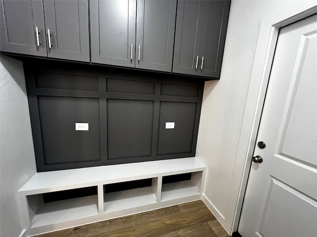 mudroom with dark hardwood / wood-style floors