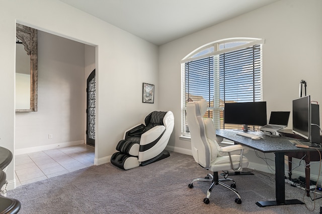 view of carpeted home office