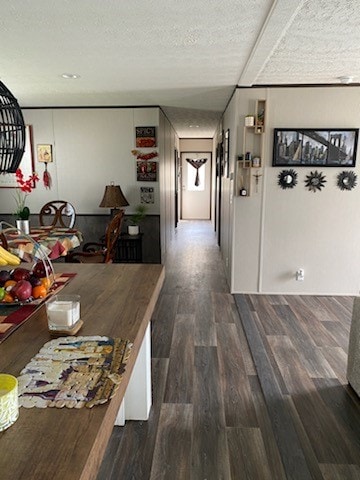 interior space featuring dark hardwood / wood-style floors and a textured ceiling