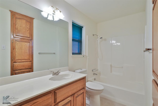 full bathroom with tile patterned flooring, vanity, toilet, and bathing tub / shower combination