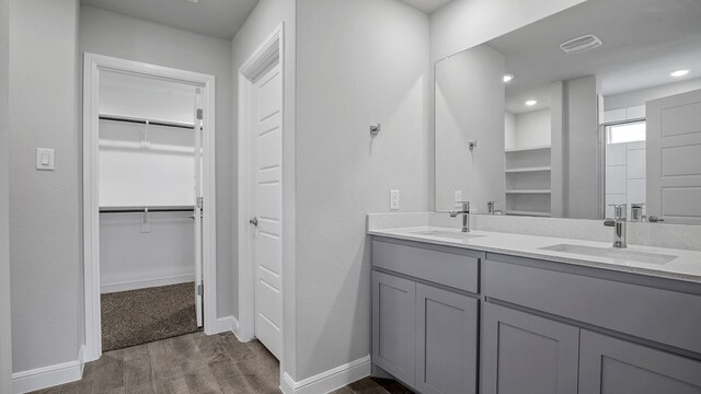 bathroom with vanity and wood-type flooring