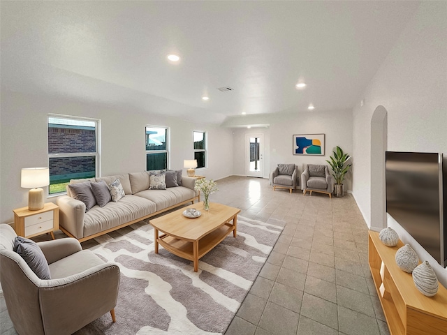 view of tiled living room