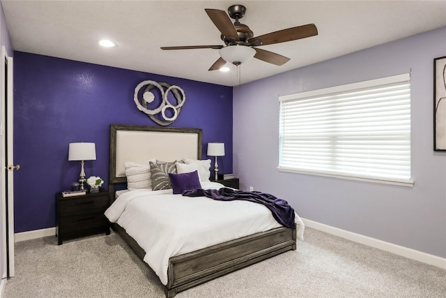 bedroom featuring carpet floors and ceiling fan