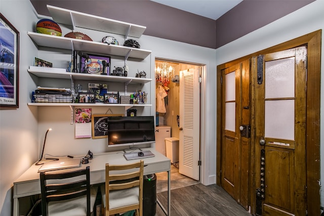 office space featuring dark hardwood / wood-style flooring