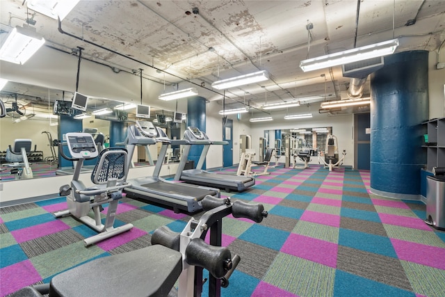 exercise room with carpet