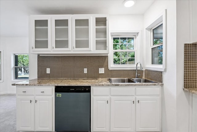 kitchen featuring dishwasher, white cabinets, sink, and a wealth of natural light