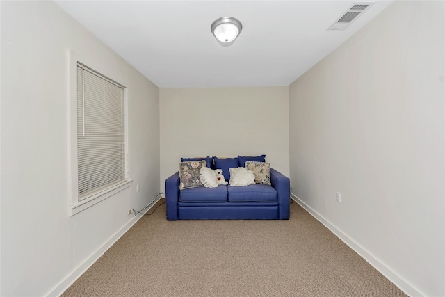 living area featuring carpet flooring