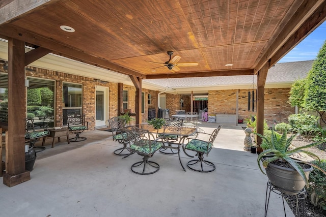 view of patio featuring ceiling fan