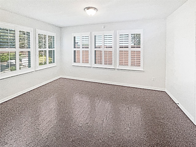 empty room featuring a textured ceiling, carpet flooring, and a wealth of natural light