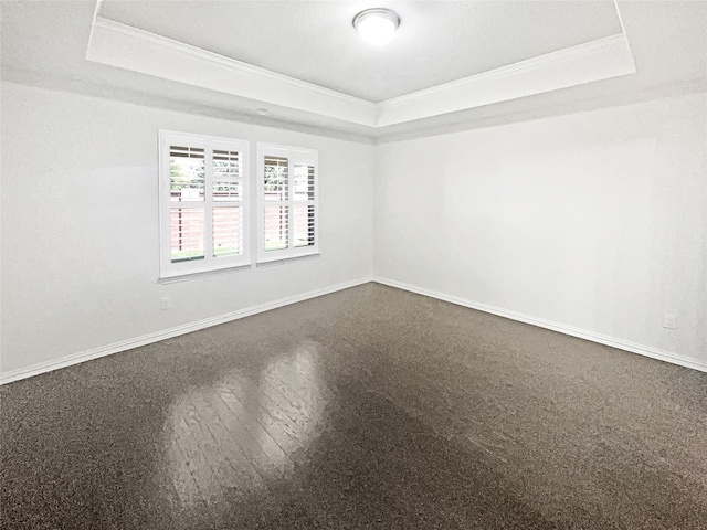 unfurnished room with crown molding and a tray ceiling