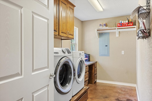 1455 County Road 2008 Unit B, Glen Rose, TX 76043 - laundry room featuring independent washer and dryer, cabinet space, electric panel, and baseboards