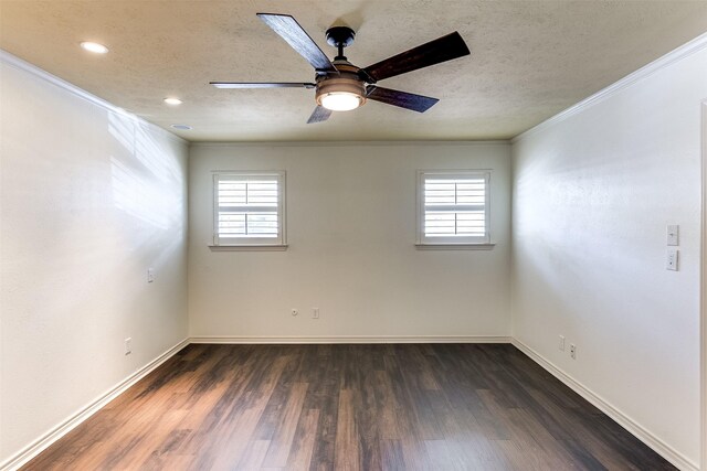 bedroom featuring ornamental molding, dark hardwood / wood-style floors, and ceiling fan