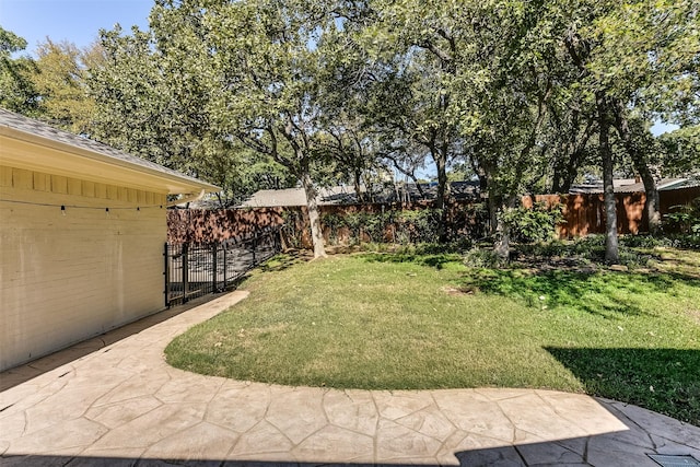 view of yard with a patio area and a fenced backyard