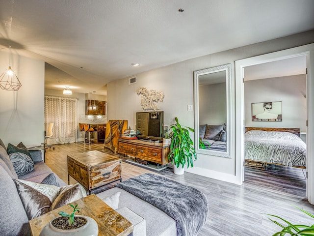 living room with hardwood / wood-style flooring