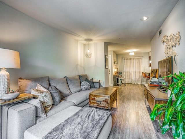 living room with hardwood / wood-style flooring