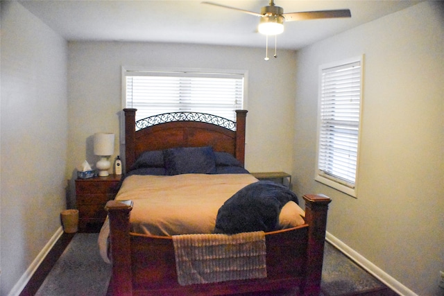 bedroom featuring carpet flooring and ceiling fan