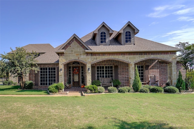 view of front of home with a front lawn