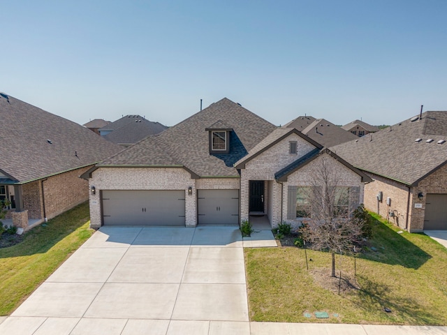 view of front of property featuring a front yard and a garage