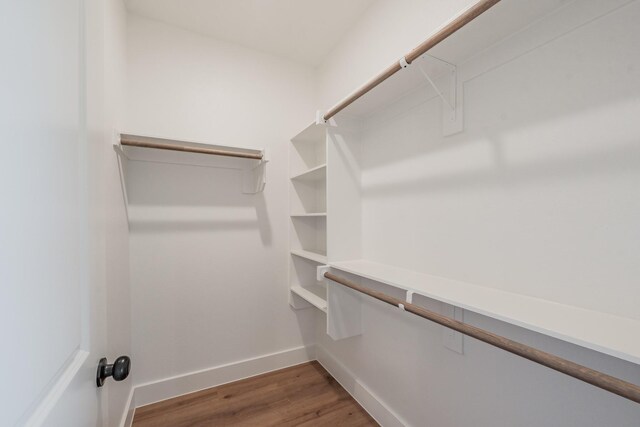 walk in closet with hardwood / wood-style flooring