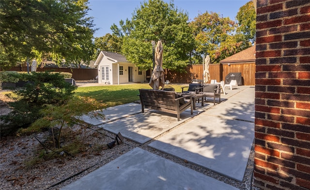 view of patio featuring an outdoor structure