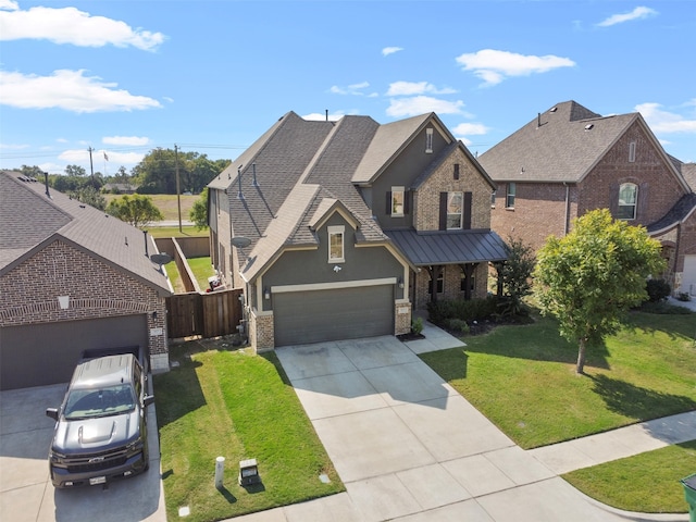 view of front of home featuring a garage and a front lawn