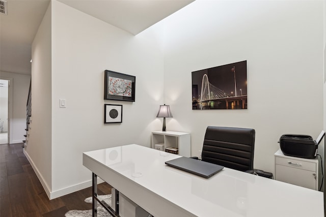 office space featuring dark hardwood / wood-style floors