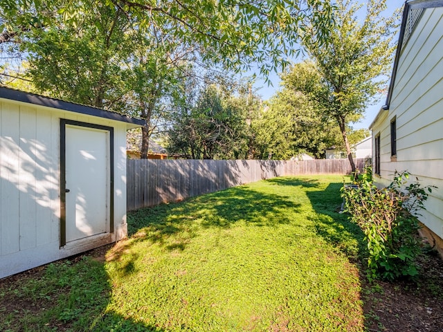 view of yard with a storage shed