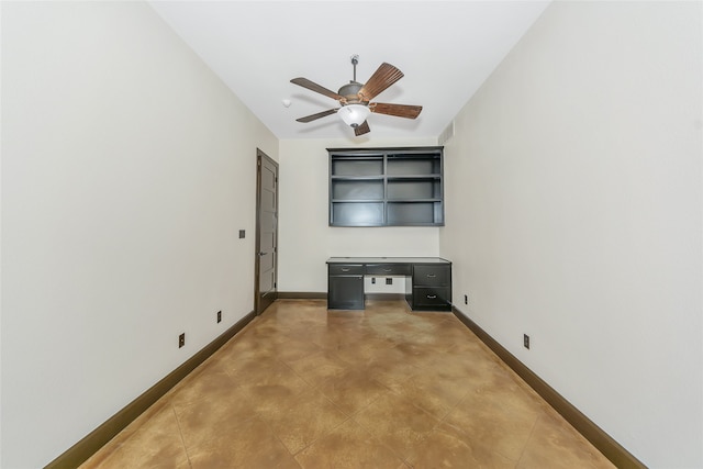 unfurnished office with ceiling fan