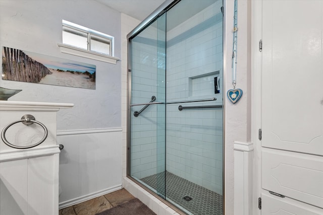 bathroom with vanity and an enclosed shower