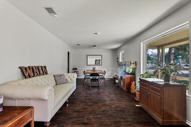 living room featuring dark hardwood / wood-style flooring