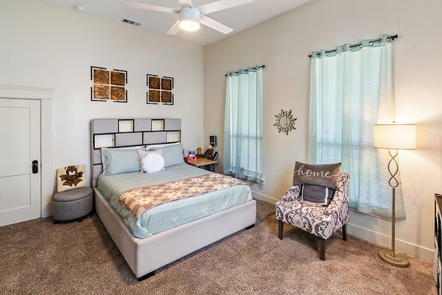 bedroom with carpet flooring and ceiling fan