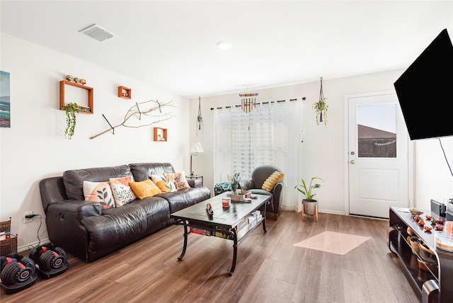 living room with hardwood / wood-style floors