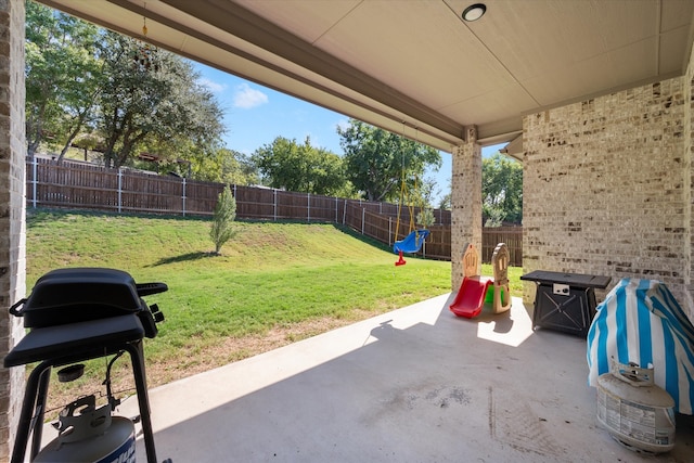 view of patio / terrace featuring a playground