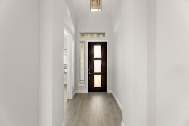 doorway to outside featuring light wood-type flooring