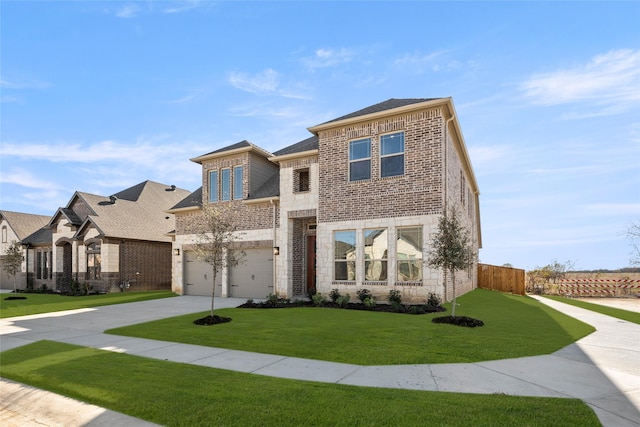 view of front facade with a front lawn and a garage