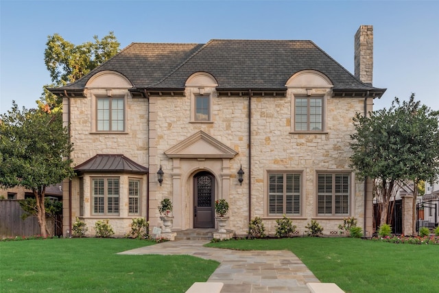 french country style house featuring a front yard