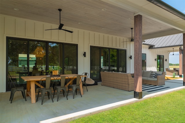 view of patio / terrace featuring ceiling fan and an outdoor hangout area