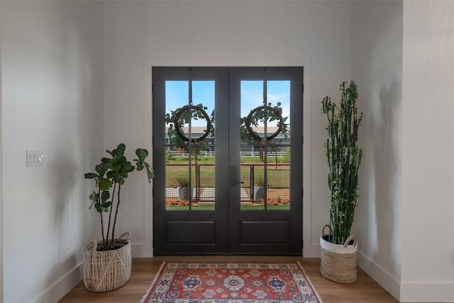 entryway featuring french doors and wood-type flooring