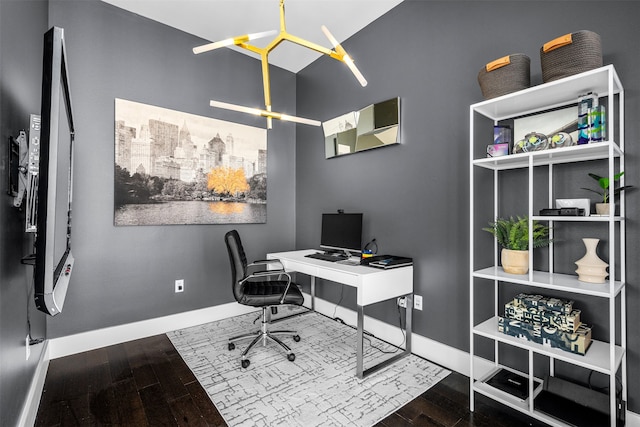 office area with dark wood-type flooring