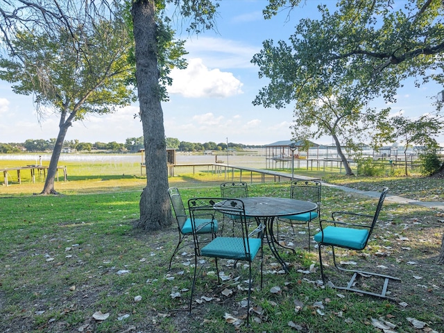 view of patio / terrace featuring a water view