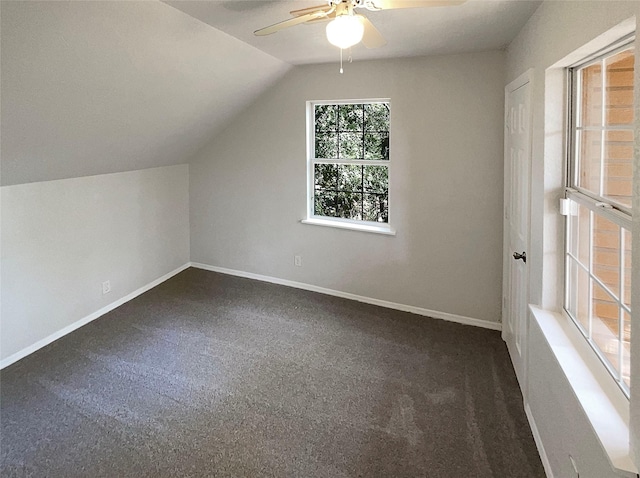 117 Avondale Ave, Azle, TX 76020 - bonus room with dark carpet, ceiling fan, baseboards, and lofted ceiling