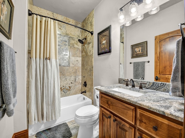 full bathroom featuring vanity, toilet, and shower / bath combo with shower curtain