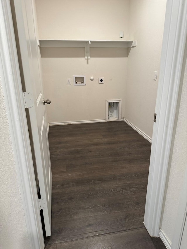 washroom with washer hookup, dark hardwood / wood-style flooring, electric dryer hookup, and gas dryer hookup