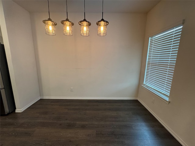 unfurnished dining area with dark wood-type flooring