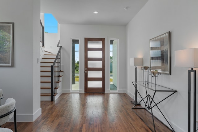 foyer entrance with dark hardwood / wood-style flooring