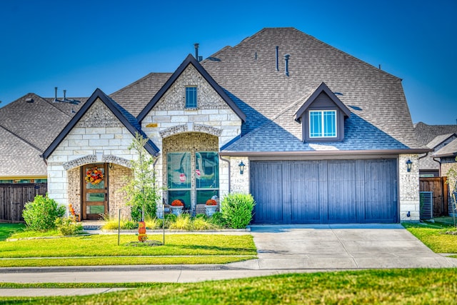 view of front of property featuring a garage and a front yard