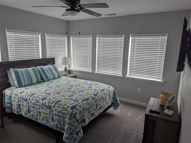 bedroom featuring carpet flooring and ceiling fan