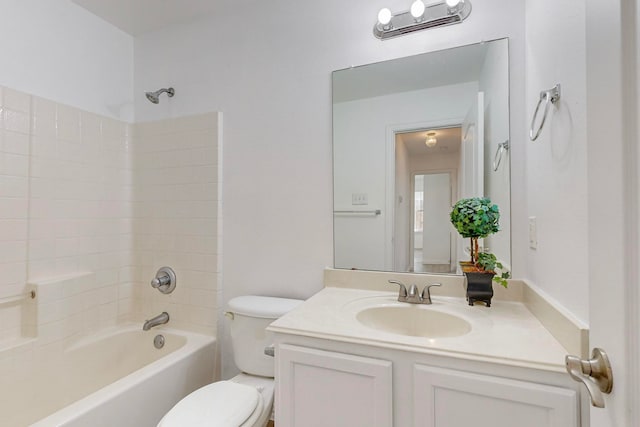 full bathroom with shower / tub combination, vanity, and toilet